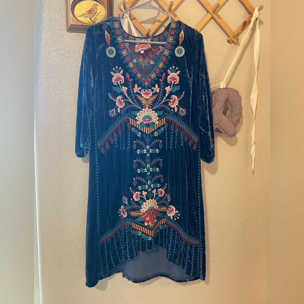 Johnny Was Embroidered Velvet Dress